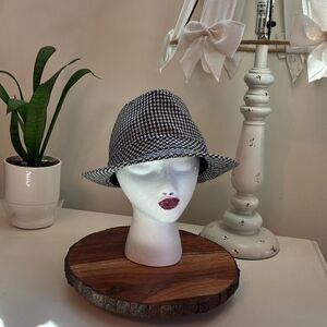 MERGE LEFT Black Houndstooth Wool Blend Fedora Hat